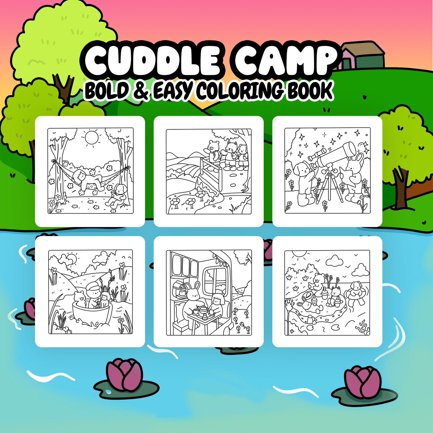 Cuddle Camp - Bold & Easy Coloring Book